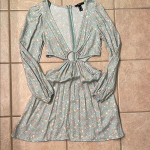 Elegant Long Sleeve Floral Dress in Soft Blue